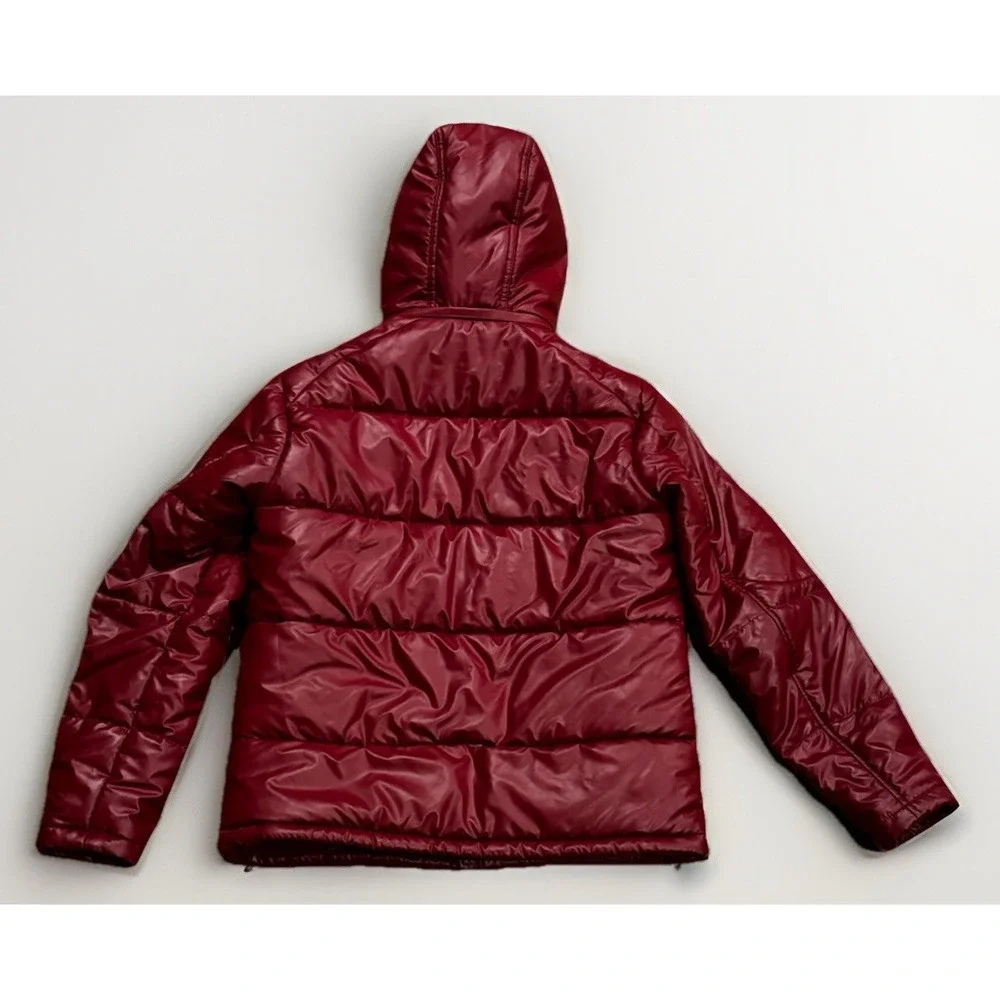 True Religion Vegan Patent Leather Quilted Puffer Jacket Ruby Red Men's S
